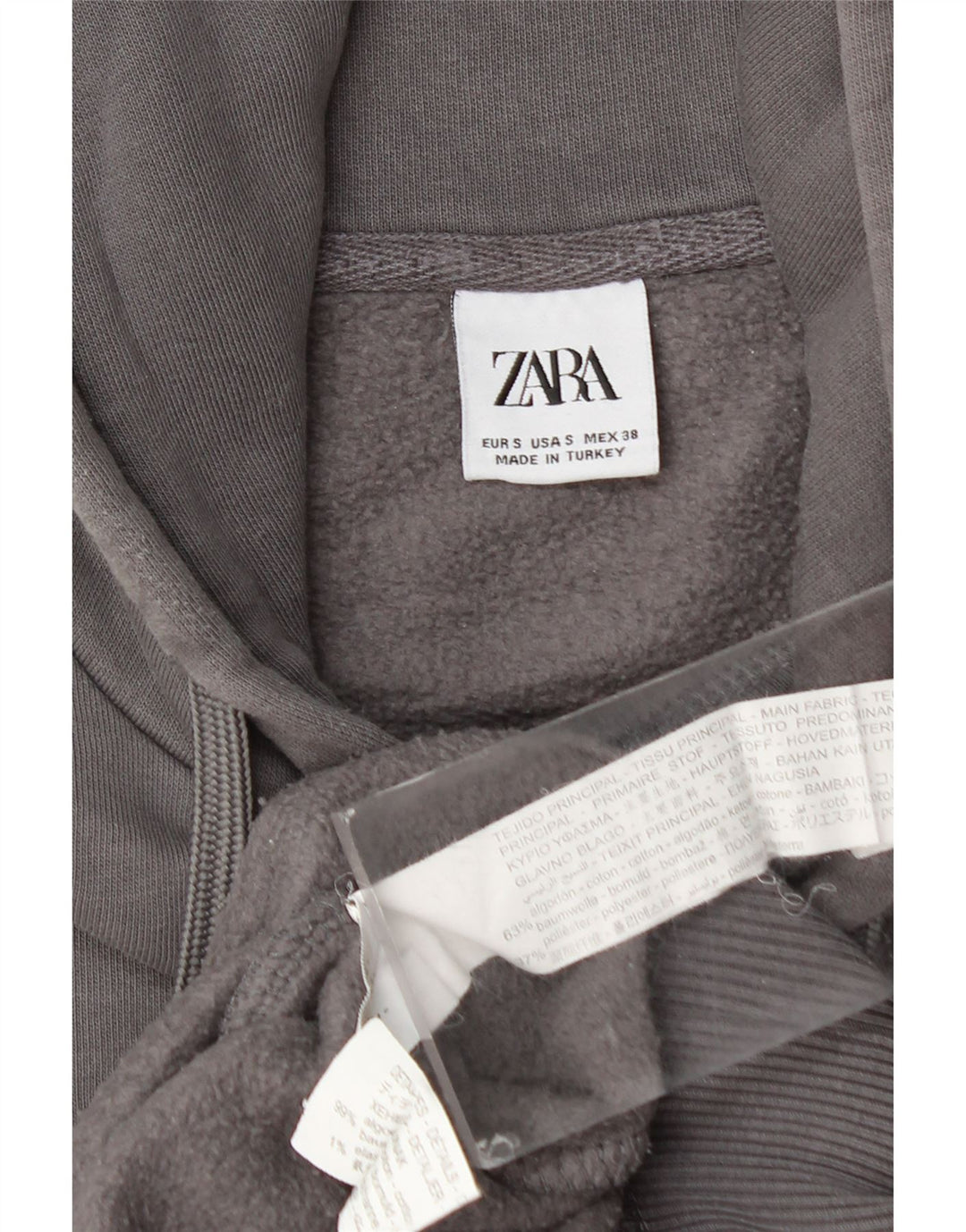 Suéter masculino com capuz ZARA pequeno algodão cinza