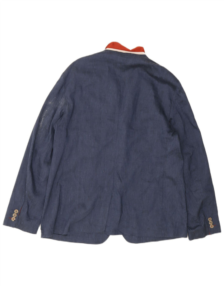 Jaqueta blazer masculina de 3 botões Ted Baker tamanho 6 2XL linho azul
