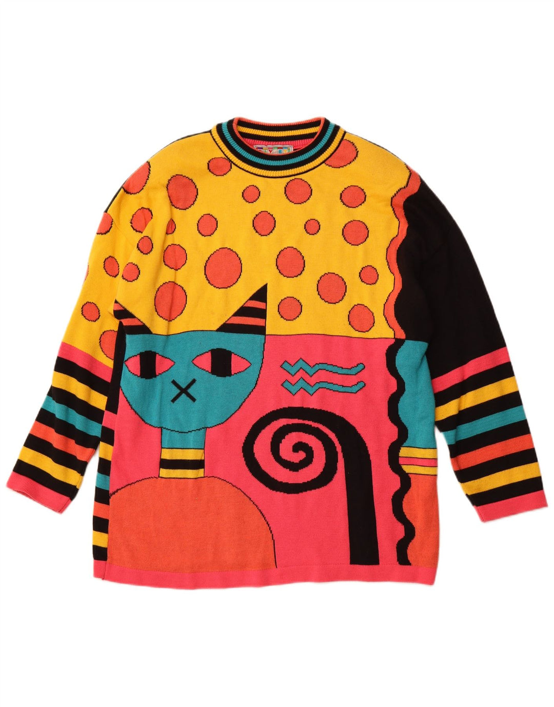 Suéter feminino VINTAGE com gola redonda Reino Unido 16 grande multicolorido