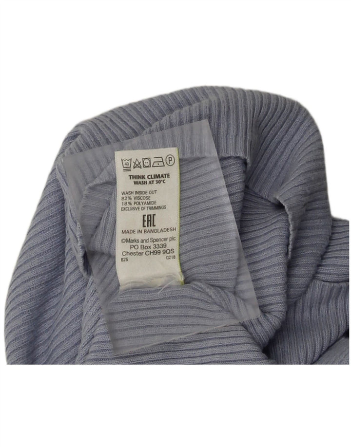 Top feminino Marks & Spencer manga comprida UK 10 viscose azul pequena