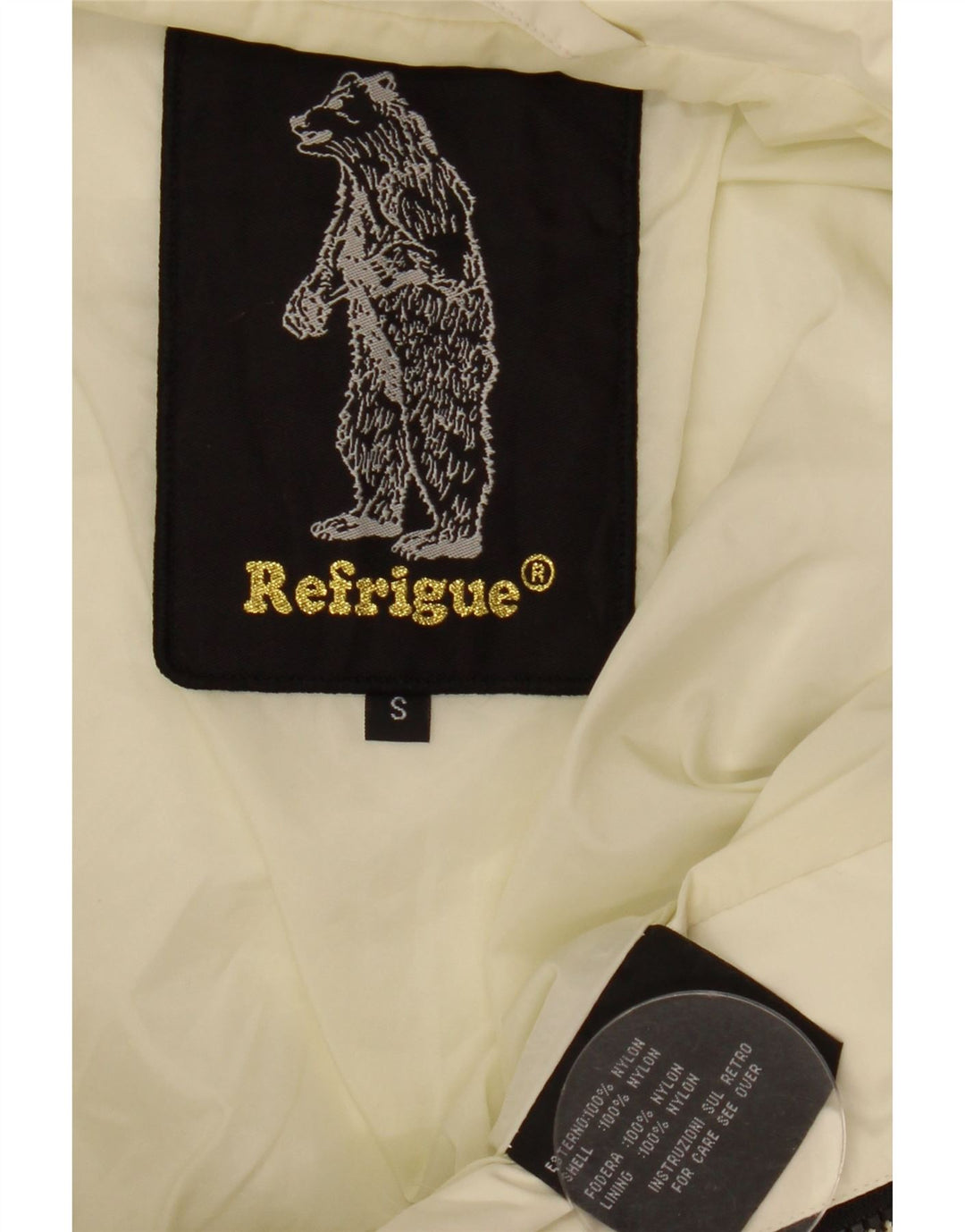 Jaqueta bomber feminina REFRIGUE UK 10 pequena off white colorblock nylon