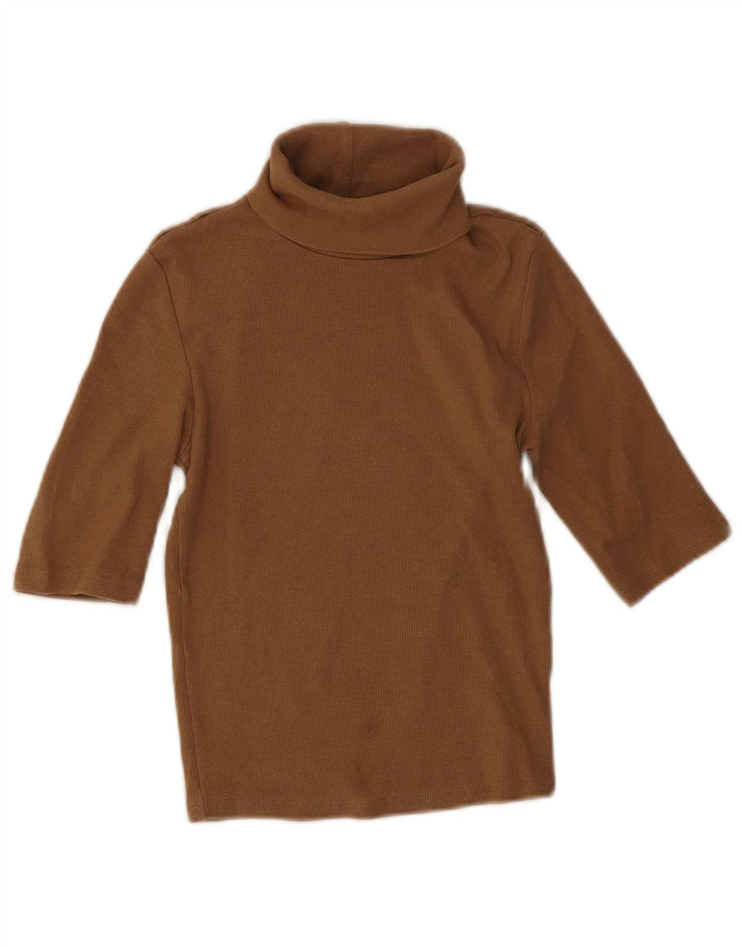 Zara Womens Roll Neck Crop Top Reino Unido 8 Pequeno Algodão Marrom
