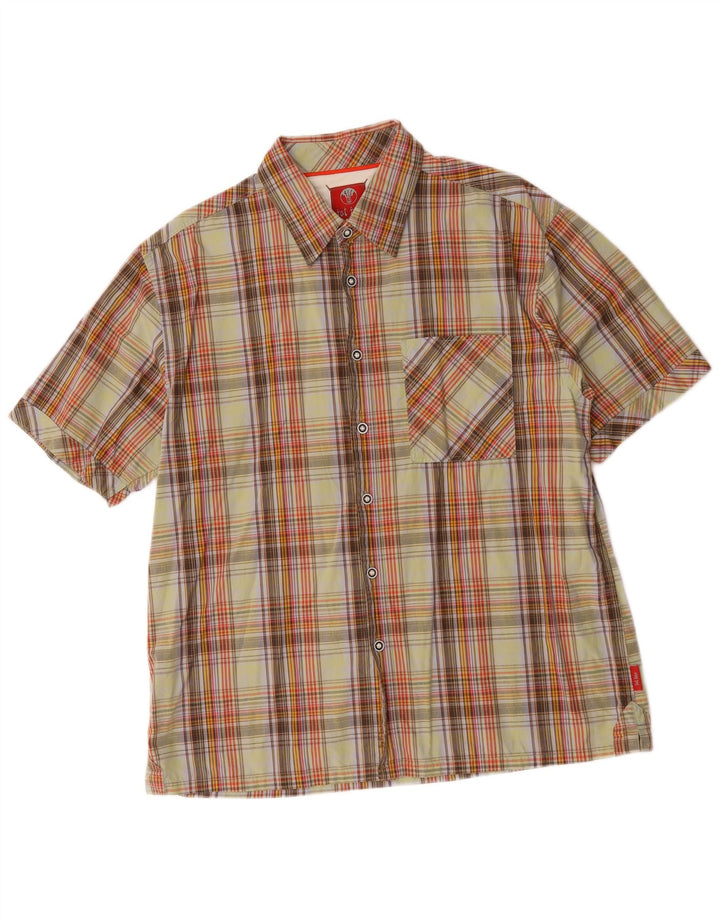 Camisa masculina de manga curta Fat Face grande algodão xadrez multicolorido