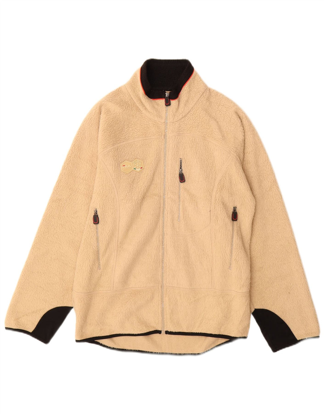 Jaqueta masculina Fila Italia Fleece UK 36 poliéster colorblock bege pequeno
