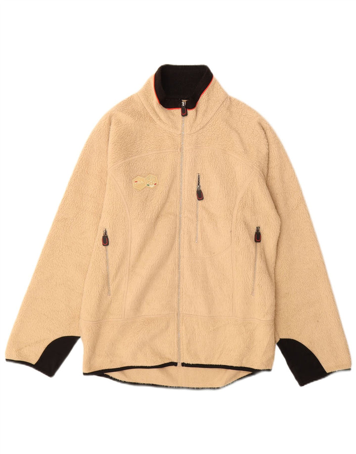 Jaqueta masculina Fila Italia Fleece UK 36 poliéster colorblock bege pequeno