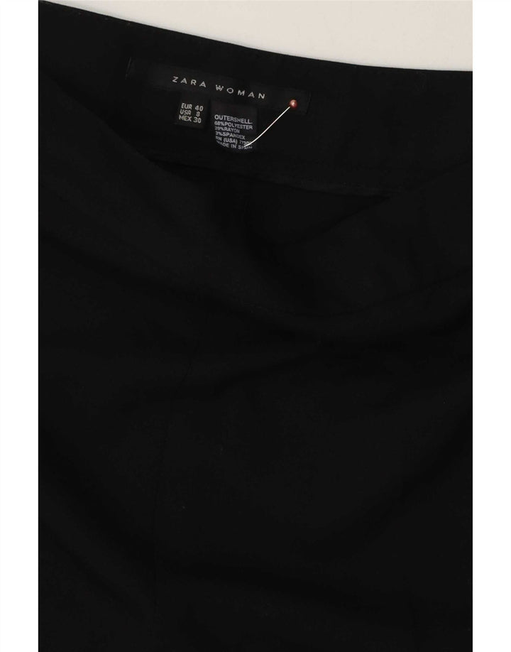Zara Calça feminina casual de perna larga EU 40 Médio W30 L30 Poliéster preto
