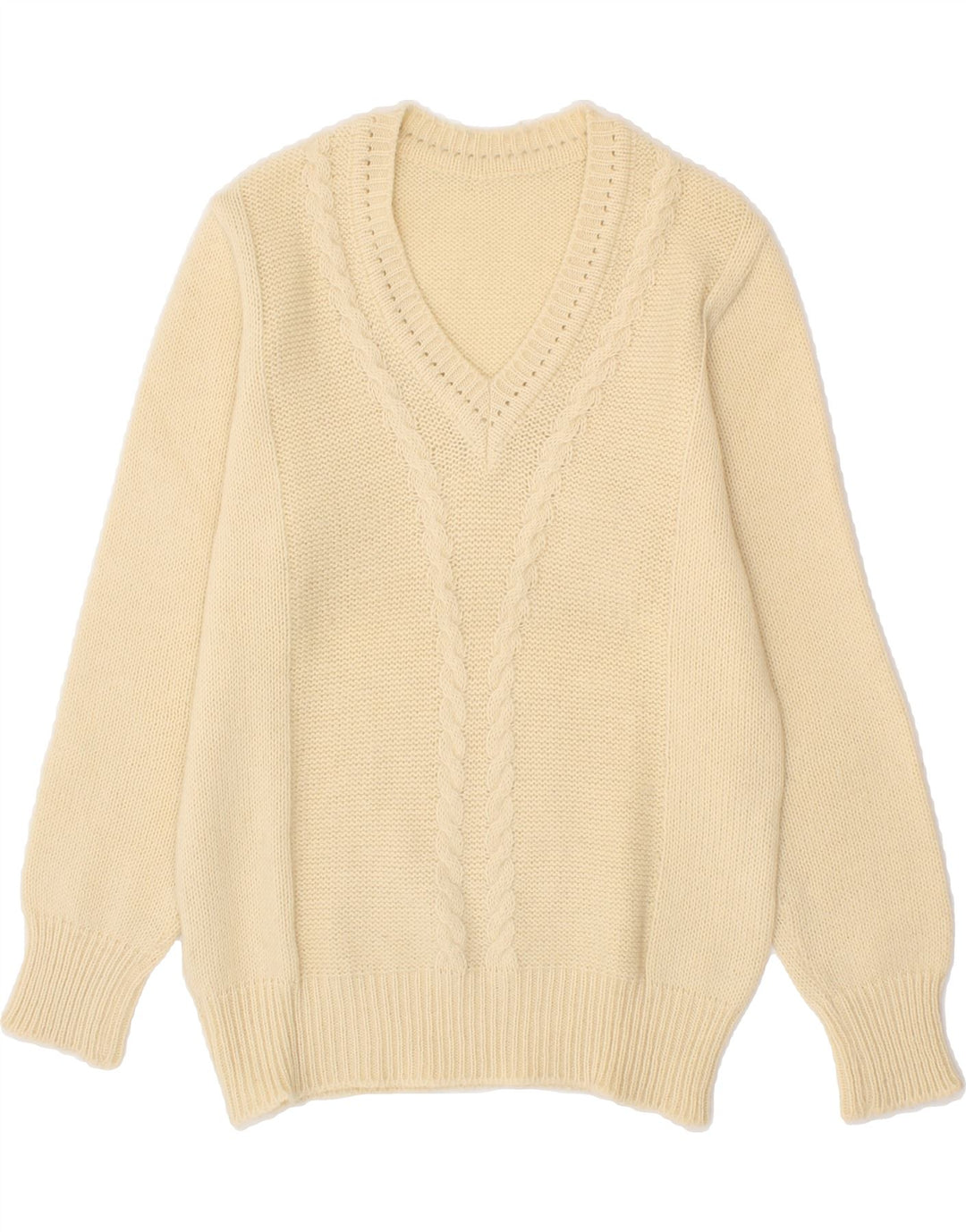 VINTAGE Womens V-Neck Jumper Sweater UK 12 Medium Off White Vintage Vintage and Second-Hand Vintage from Messina Hembry 