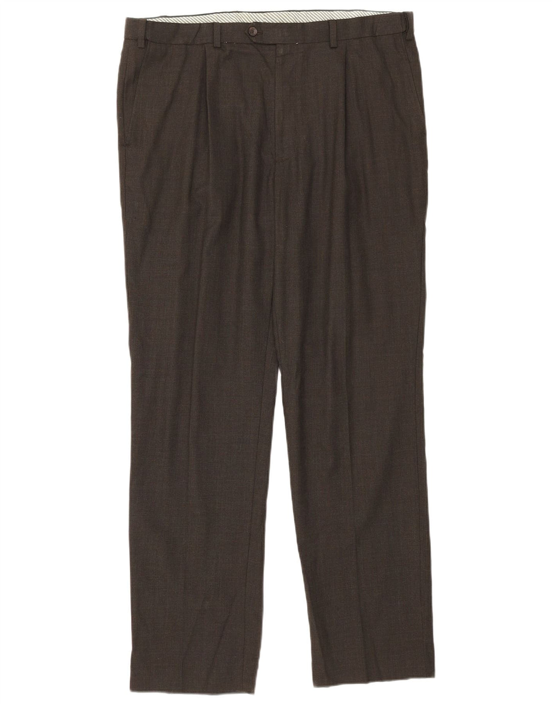 Calça masculina de terno reto Marks & Spencer W38 L33 lã marrom