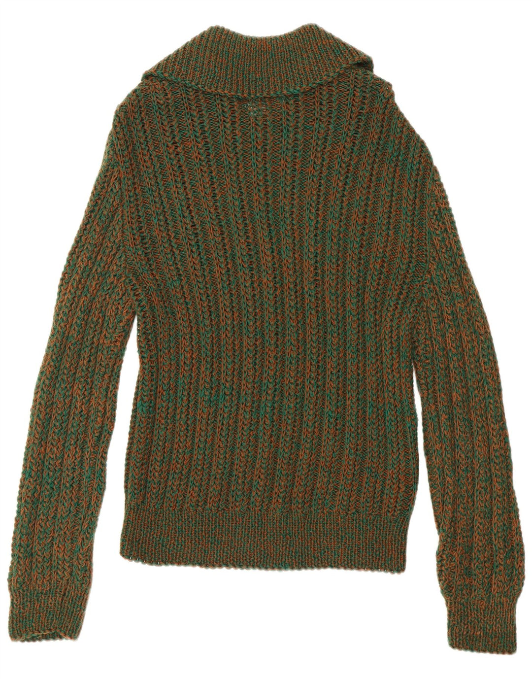 Suéter masculino vintage com gola polo, verde médio manchado