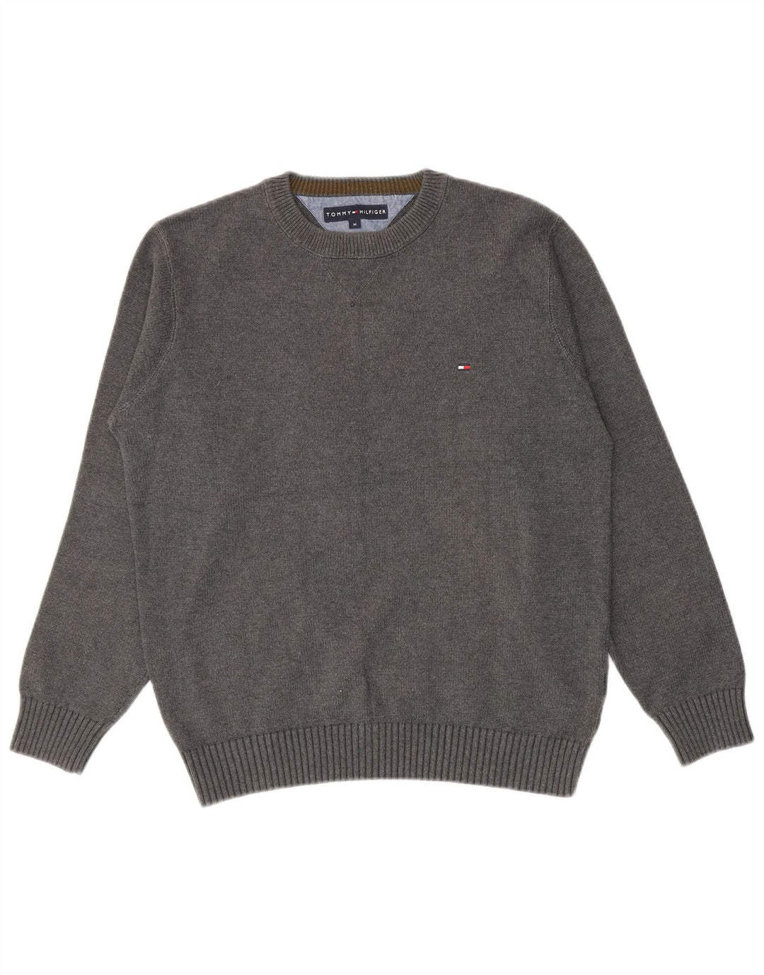 Suéter masculino Tommy Hilfiger com gola redonda e algodão cinza médio