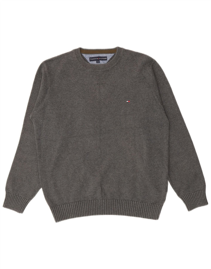 Suéter masculino Tommy Hilfiger com gola redonda e algodão cinza médio