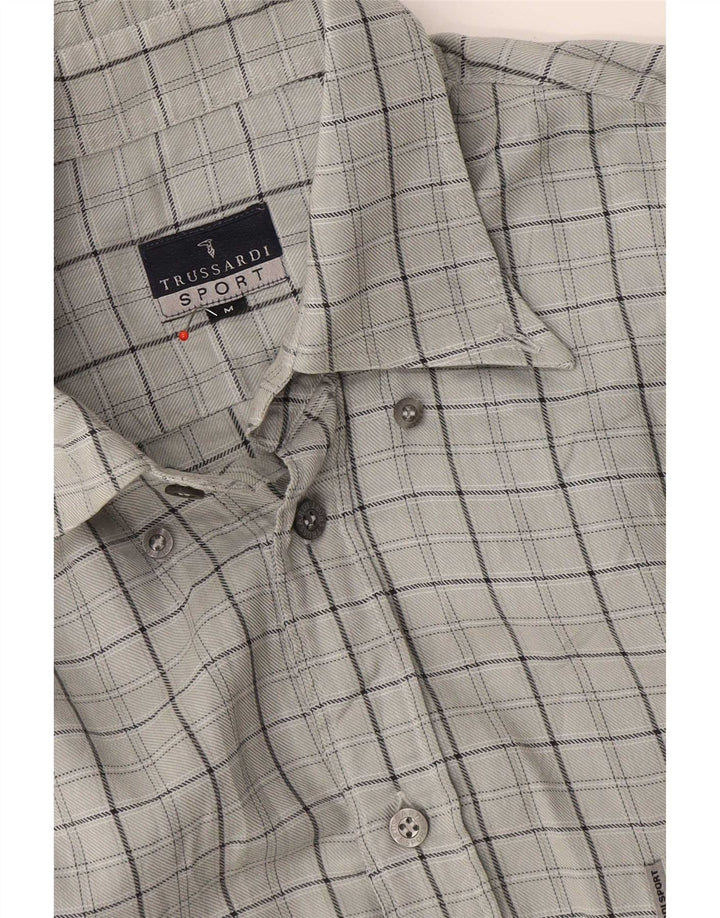 Camisa masculina Trussardi xadrez cinza médio