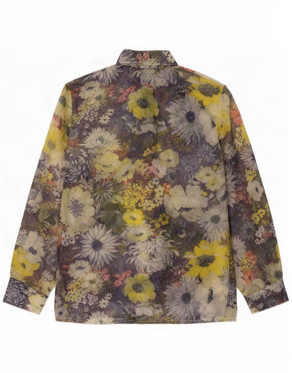 Blusa feminina vintage UK 16 grande floral multicolorida