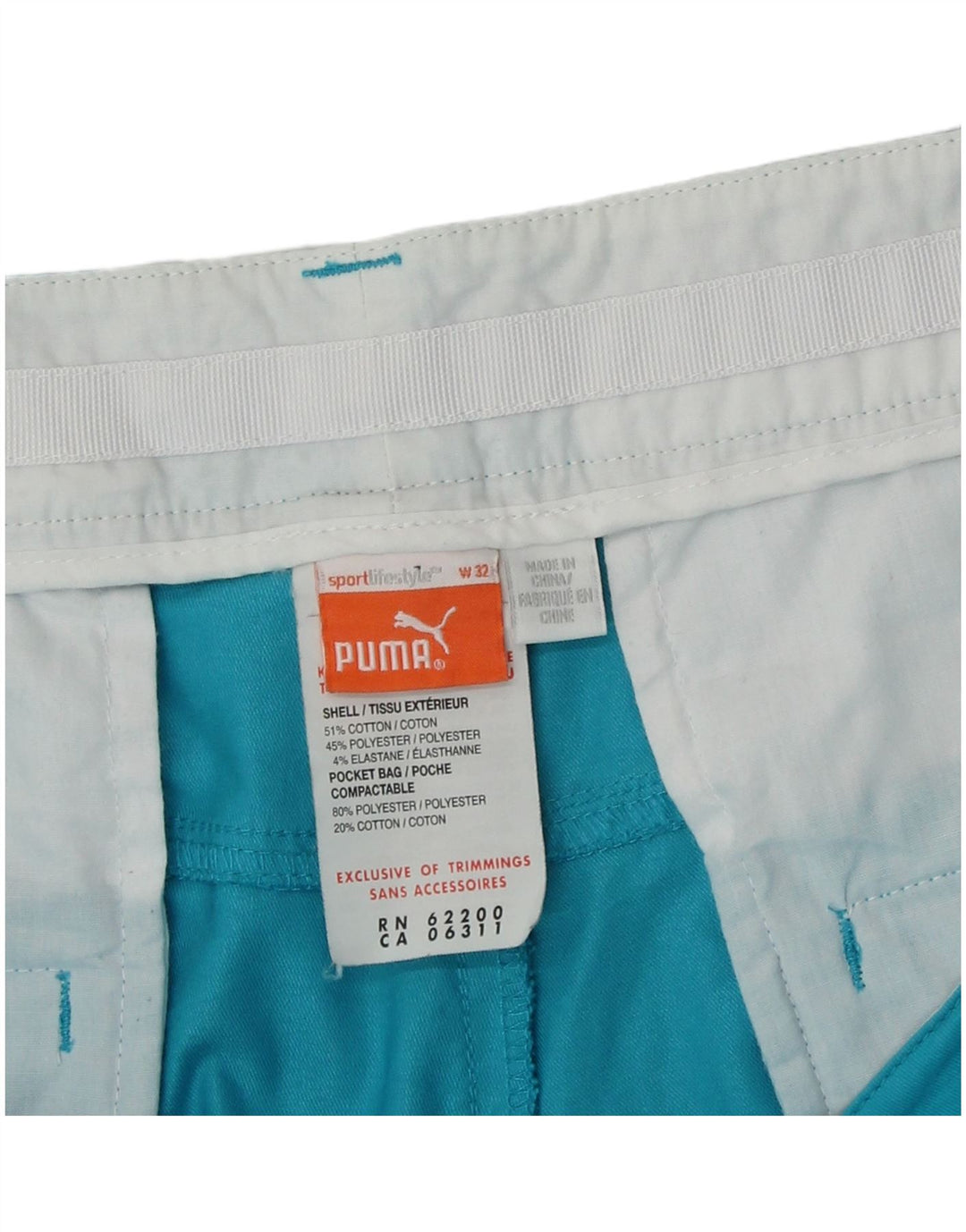 Shorts Chino Masculino Puma W32 Poliéster Azul Médio