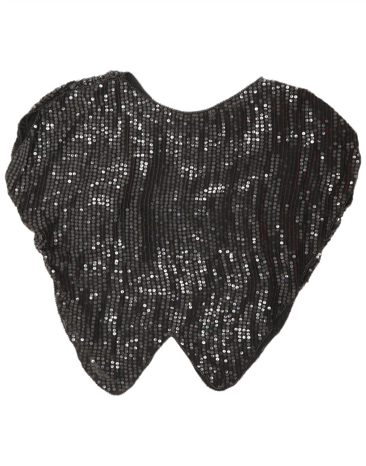 Blusa feminina vintage com lantejoulas batwing top UK 16 grande preto argyle/diamante