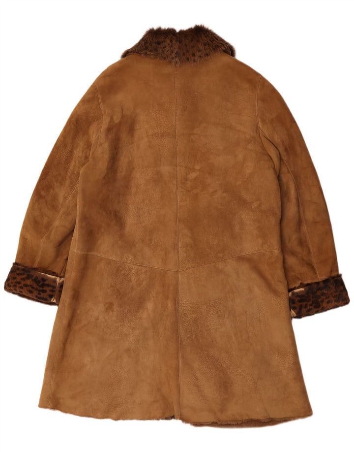 Casaco feminino vintage grande de shearling Reino Unido 14 marrom médio com estampa animal