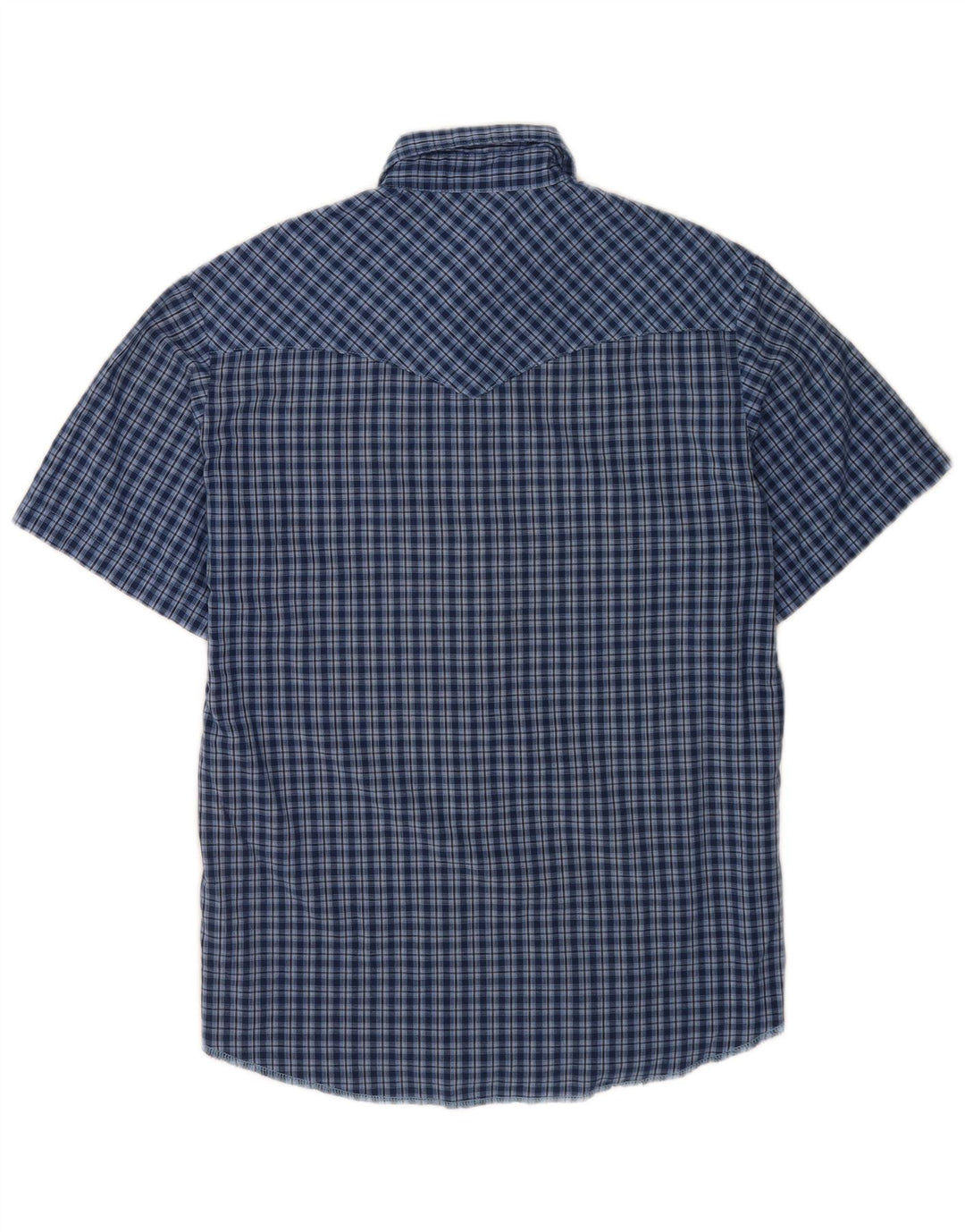 Wrangler Camisa masculina de manga curta azul marinho médio xadrez algodão