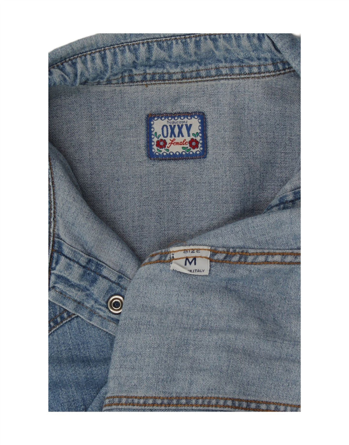 Camisa jeans feminina OXXY Reino Unido 12 algodão azul médio