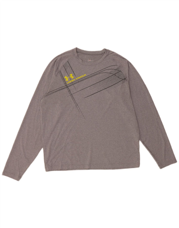 UNDER ARMOUR Masculino Heat Gear Graphic Top Manga Longa Grande Poliéster Cinza