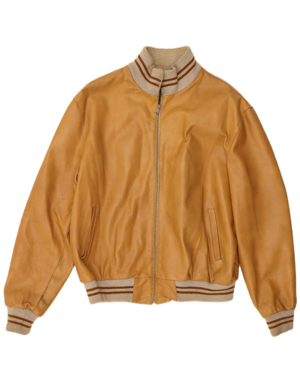 Jaqueta de couro bomber masculina vintage Reino Unido 42 XL couro bege