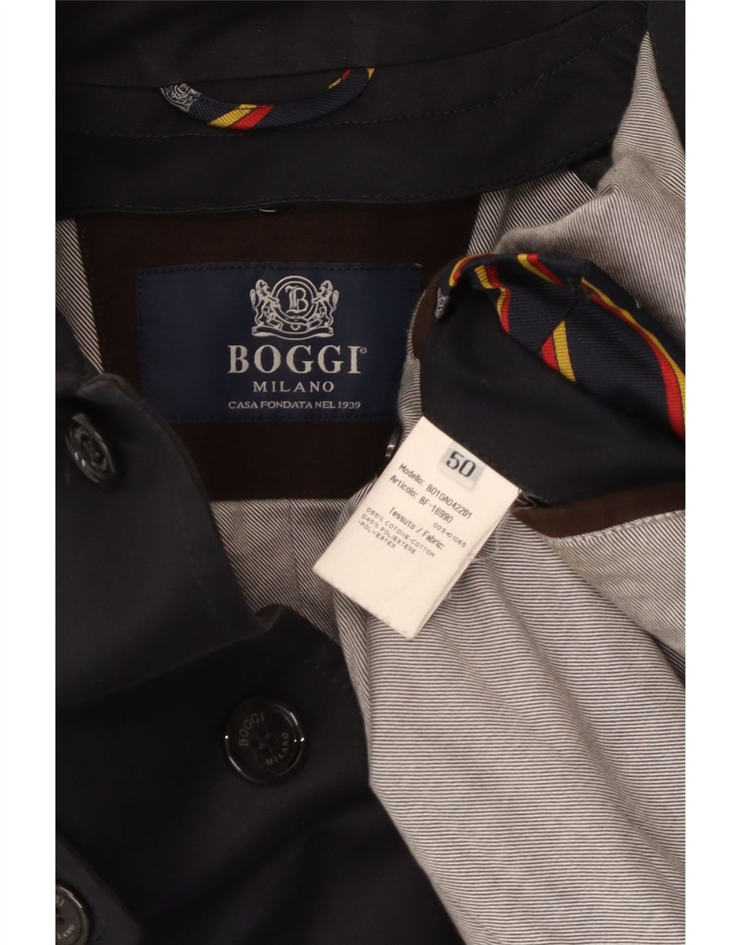 Boggi Mens Trench Coat IT 50 Grande Algodão Azul Marinho
