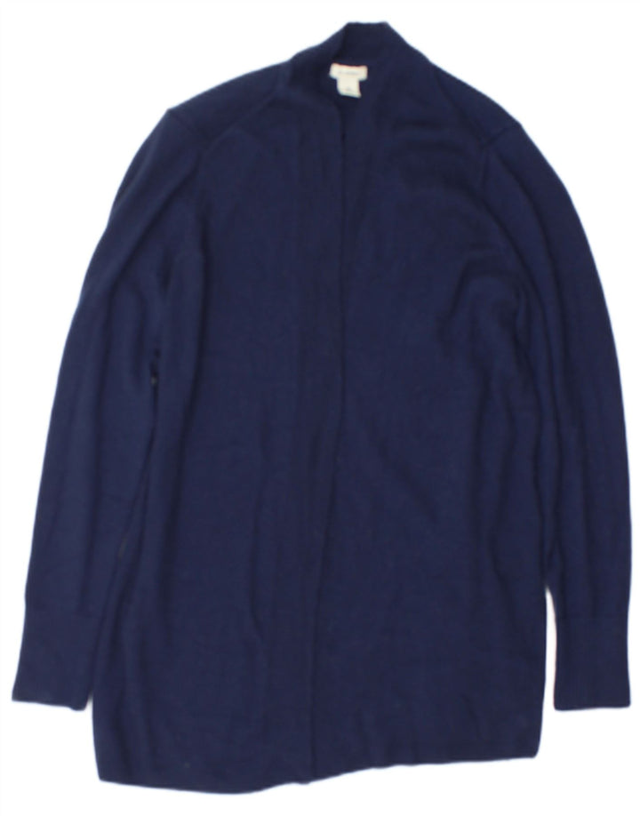 Suéter cardigã feminino aberto L.L.Bean Reino Unido 14 lã azul marinho médio