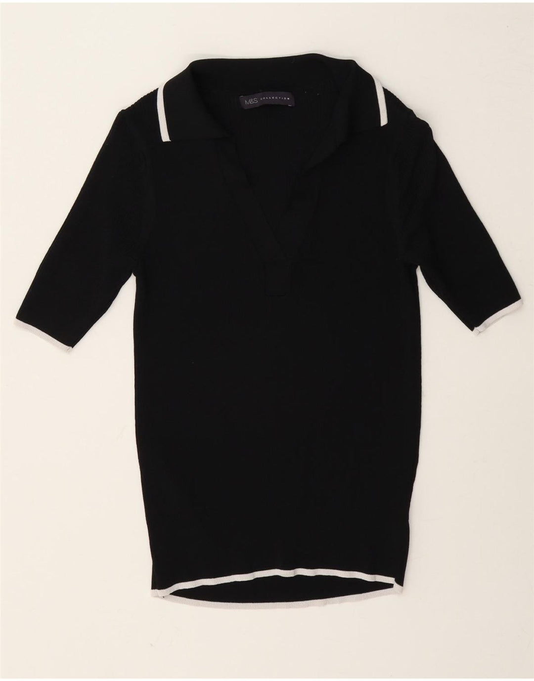 Camisa polo feminina Marks & Spencer Reino Unido 8 pequena viscose preta