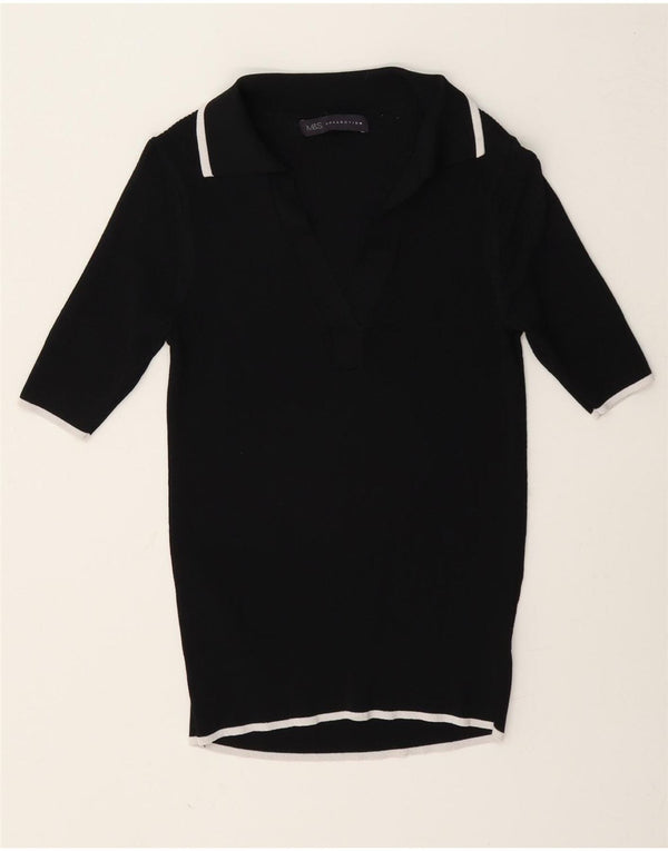 Camisa polo feminina Marks & Spencer Reino Unido 8 pequena viscose preta