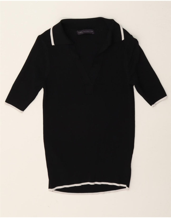 Camisa polo feminina Marks & Spencer Reino Unido 8 pequena viscose preta