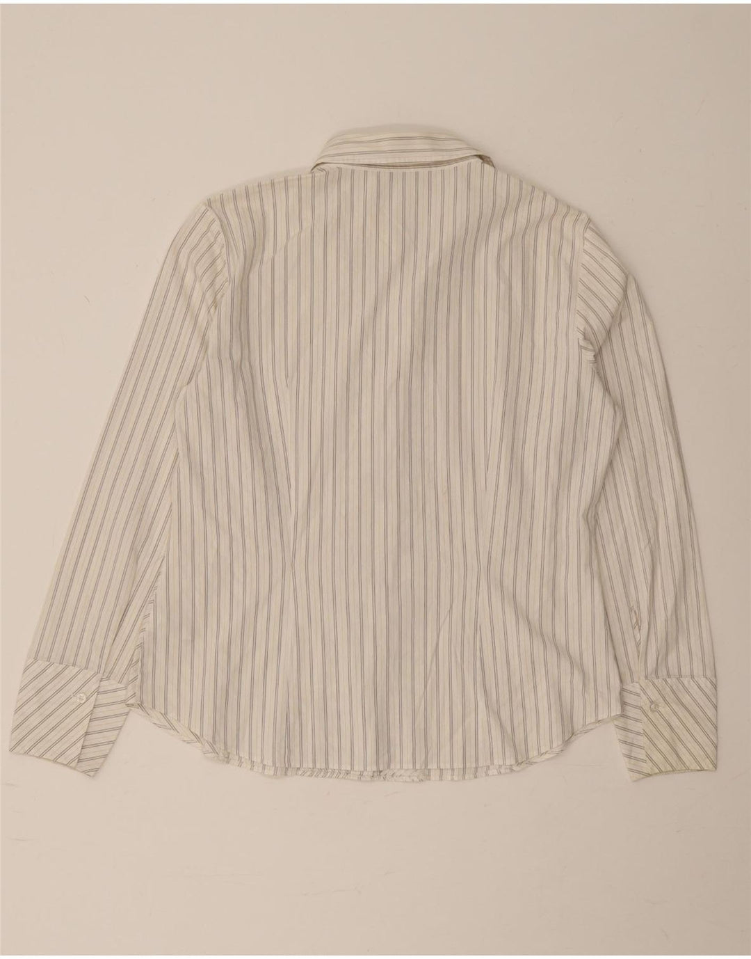 Camisa feminina Marks & Spencer UK 16 grande algodão listrado branco
