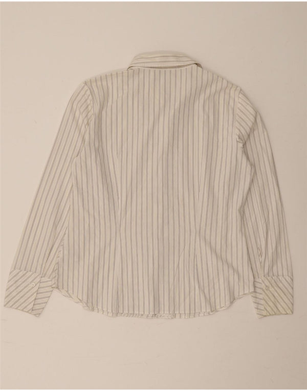 Camisa feminina Marks & Spencer UK 16 grande algodão listrado branco