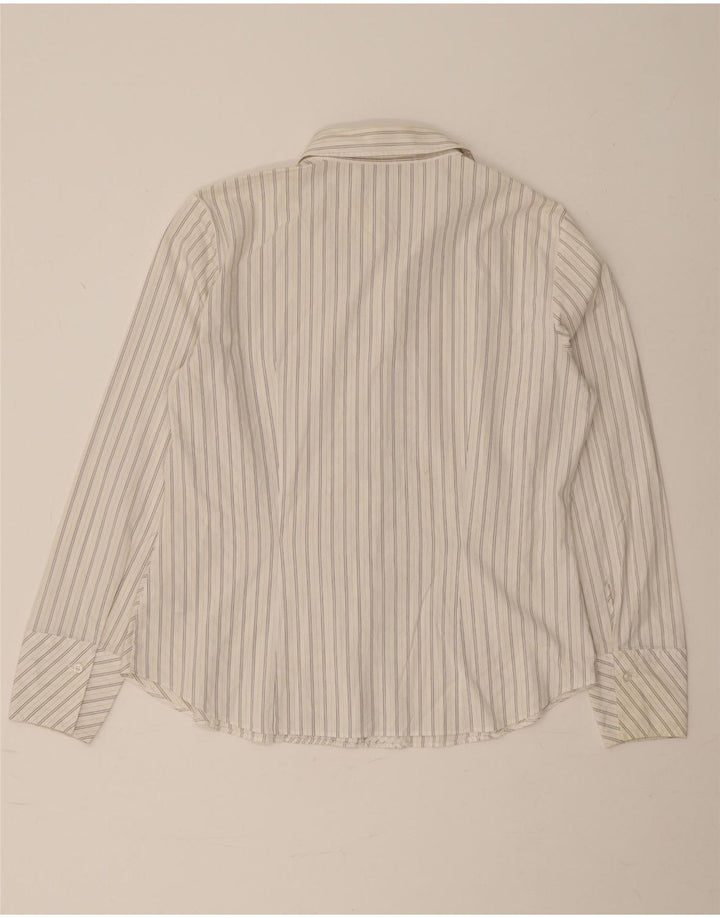 Camisa feminina Marks & Spencer UK 16 grande algodão listrado branco