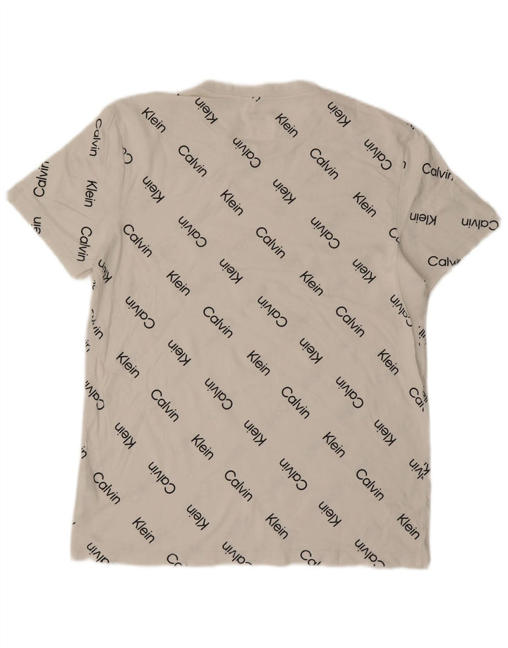 Calvin Klein Camiseta masculina gráfica Top médio algodão branco