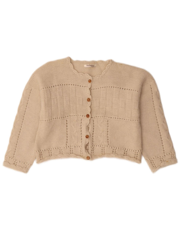 Suéter cardigã vintage feminino UK 14 bege médio