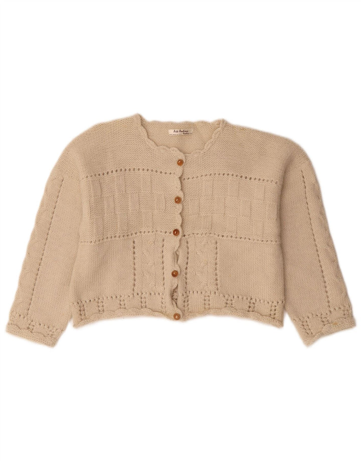 Suéter cardigã vintage feminino UK 14 bege médio
