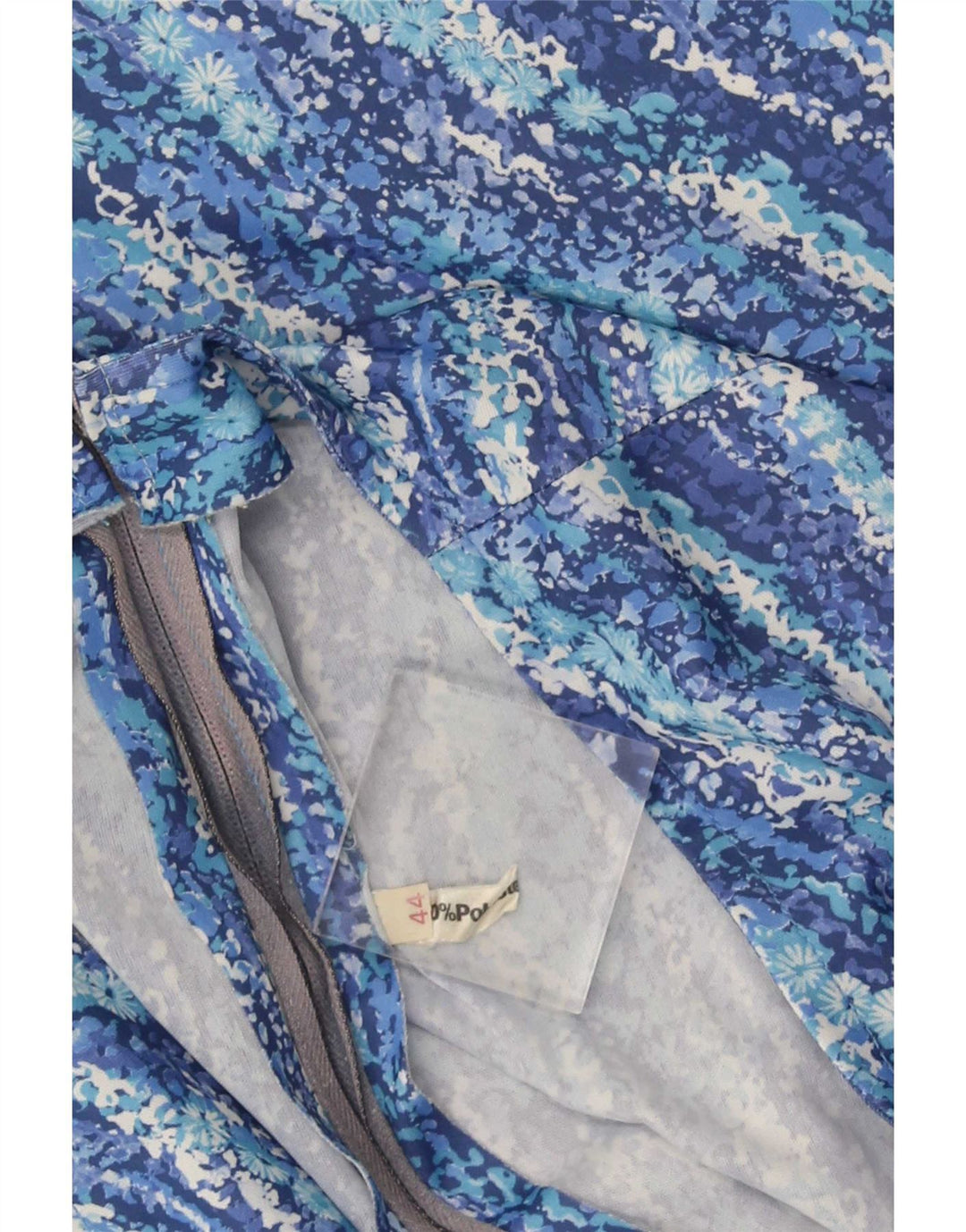 Vestido feminino vintage sem mangas linha A IT 44 poliéster floral azul médio