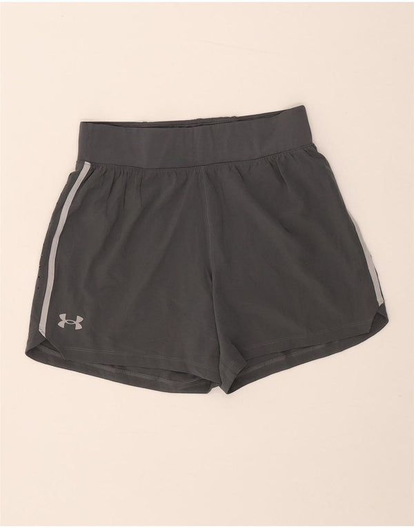 Shorts esportivos femininos Under Armour UK 14 poliéster cinza médio