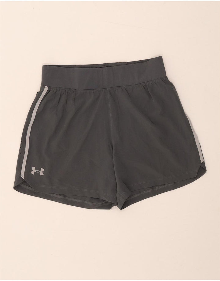 Shorts esportivos femininos Under Armour UK 14 poliéster cinza médio