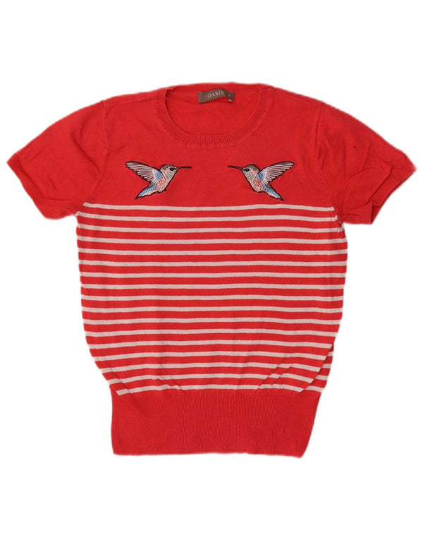 Suéter feminino Oasis com gola redonda e listrado vermelho Reino Unido 6 XS