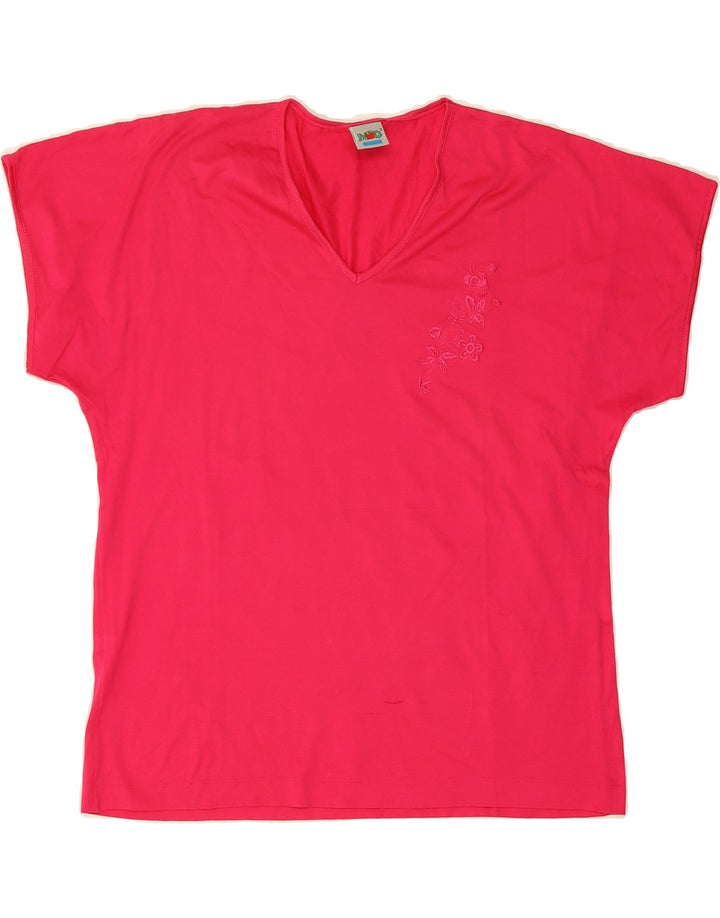 MANGO Womens T-Shirt Top IT 50 XL Pink Floral Cotton Vintage Mango and Second-Hand Mango from Messina Hembry 