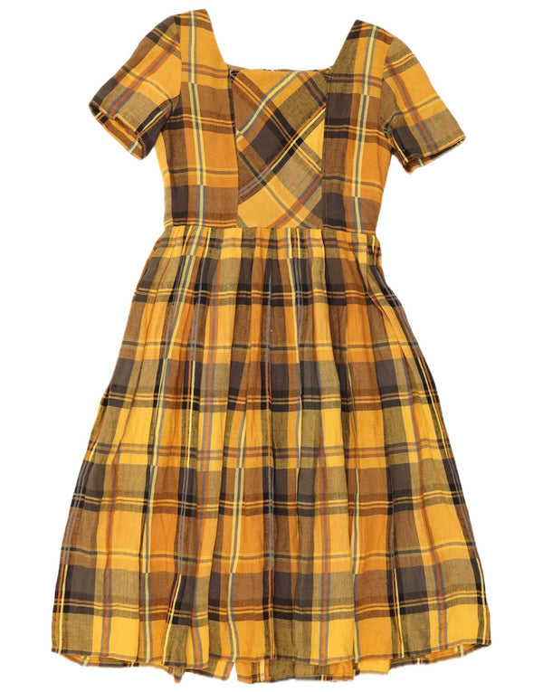 Vestido camisa vintage feminino de mangas curtas Reino Unido 12 xadrez amarelo médio