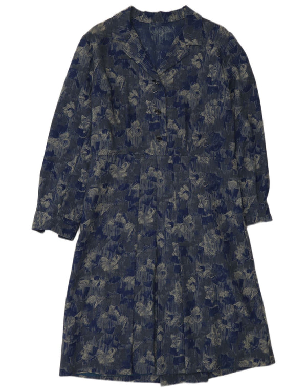 Vestido maxi feminino vintage manga comprida UK 6 XS azul floral