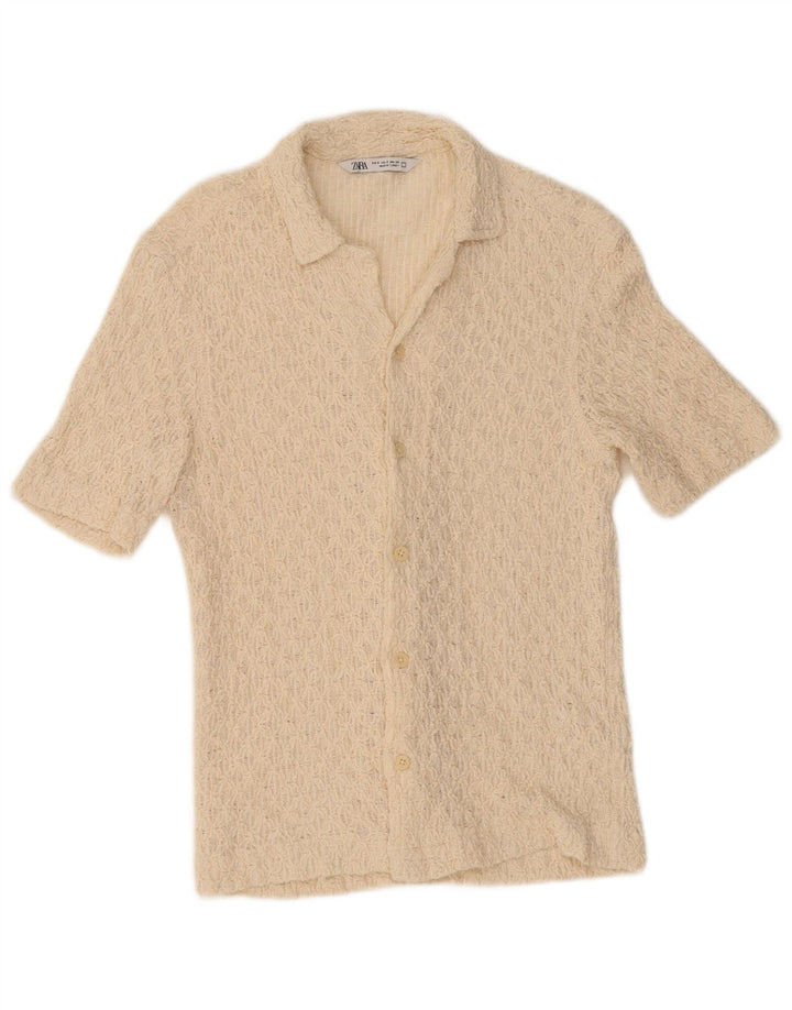 Camisa masculina de manga curta ZARA pequena de algodão off white