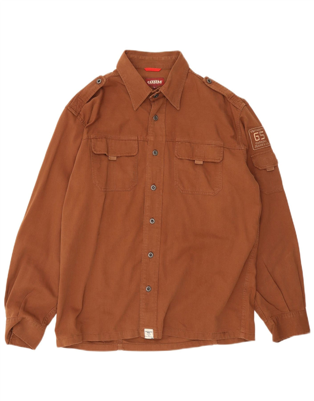 Camisa militar masculina Carrera grande algodão marrom