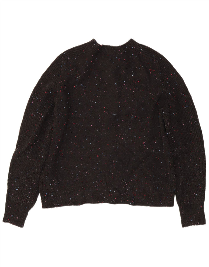 Suéter cardigã feminino Marks & Spencer Reino Unido 14 acrílico manchado preto médio