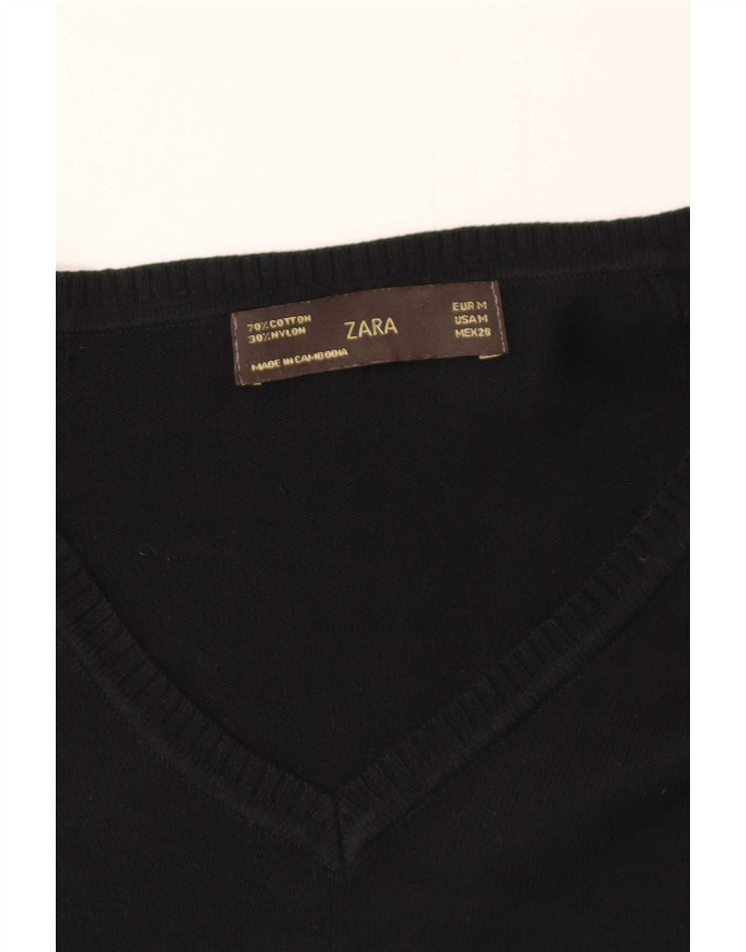 Suéter feminino Zara com decote em V Reino Unido 12 algodão preto médio