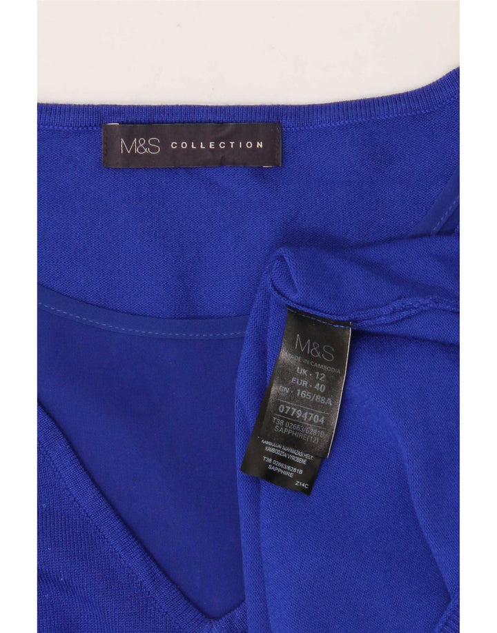 Suéter feminino Marks & Spencer manga 3/4 com decote em V Reino Unido 12 azul médio
