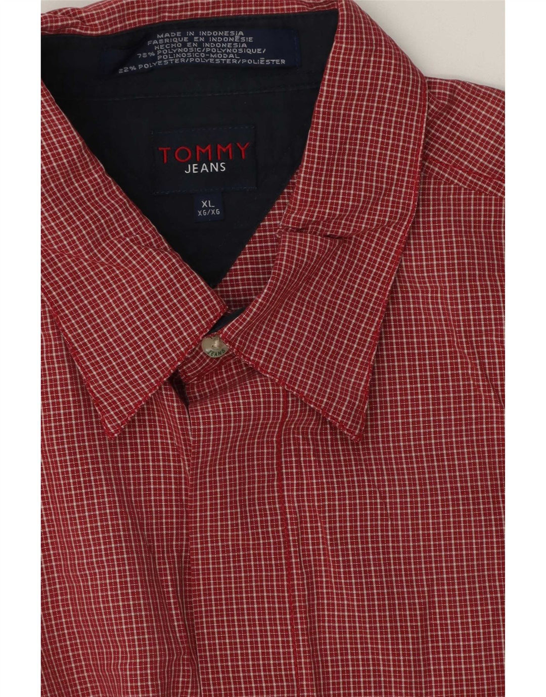 Camisa masculina de manga curta Tommy Hilfiger XL poliéster vermelho guingão