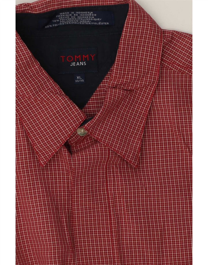 Camisa masculina de manga curta Tommy Hilfiger XL poliéster vermelho guingão