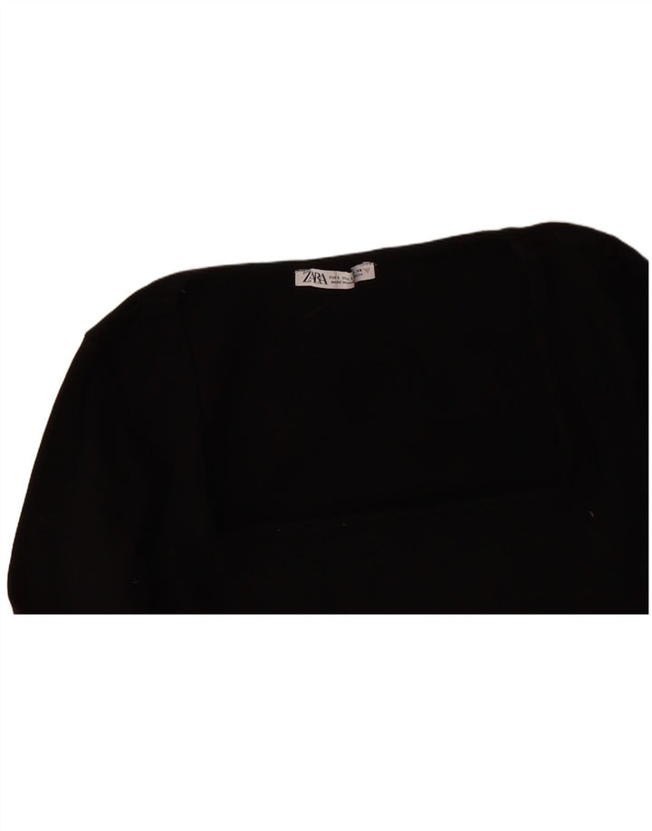 ZARA Womens Crop Top UK 14 Grande Algodão Preto
